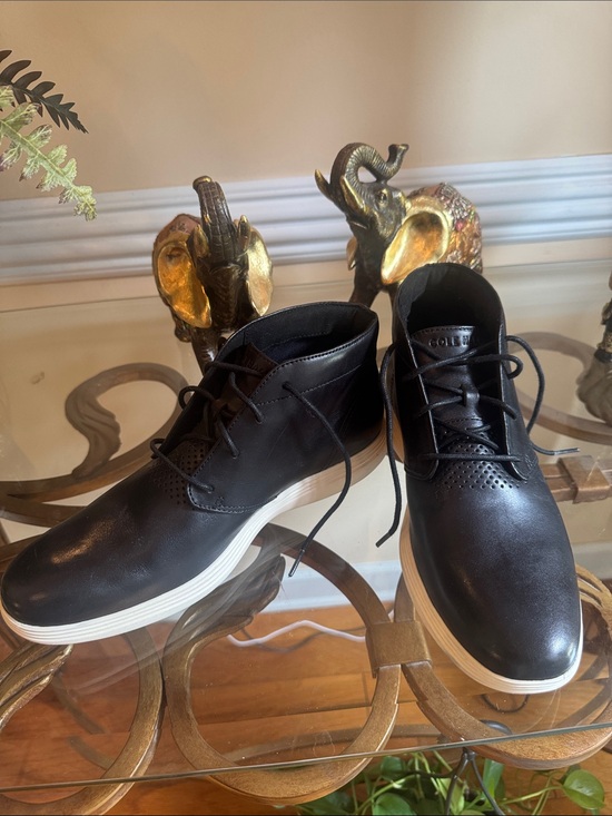 Cole Haan Black Leather Chukka Boots with White Sole